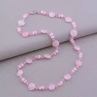 Намисто Рожевий кварц, Чеський кришталь 55 см