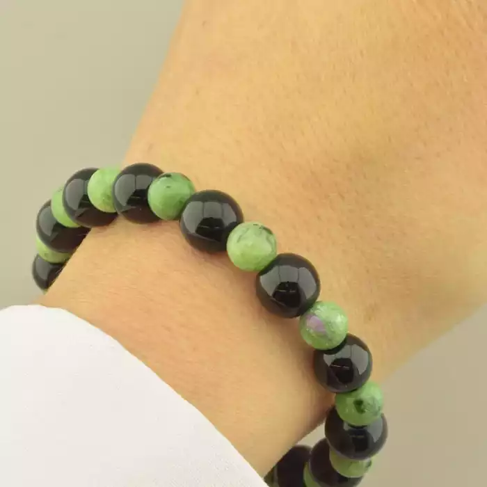 🏷️️ Браслет резинка Агат Цоізит 18 см. ss_99084