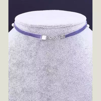 🏷️️ Чокер фіолетовий FJ тканина 30 см Перли (застібка карабін) F-37419