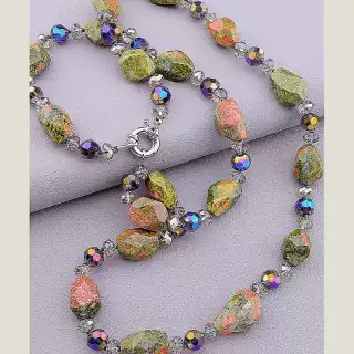 Намисто Яшма, Чеський кришталь 90 см