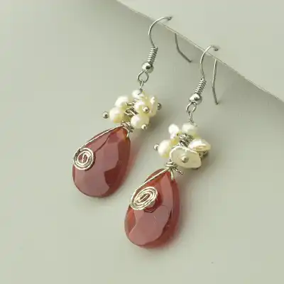🏷️️ Сережки пусети Hand Made Сердолік F-40972