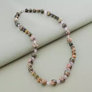 Намисто Родоніт, Чеський кришталь 51 см.