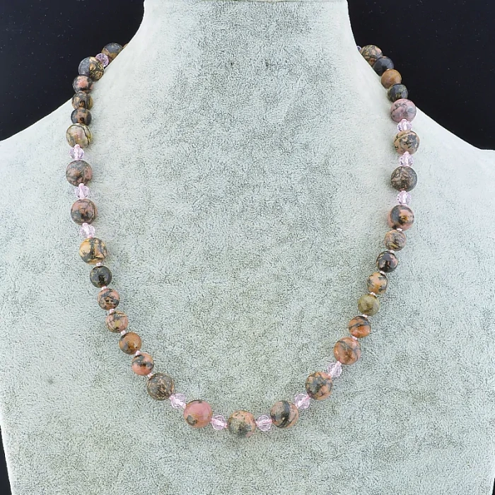 🏷️️ Намисто Родоніт, Чеський кришталь 51 см. ss_86532