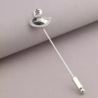 Брошка голка лебідь фіаніт (родій)