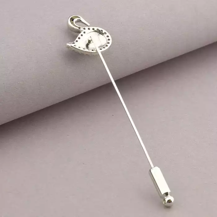 🏷️️ Брошка голка лебідь фіаніт (родій) ss_67148