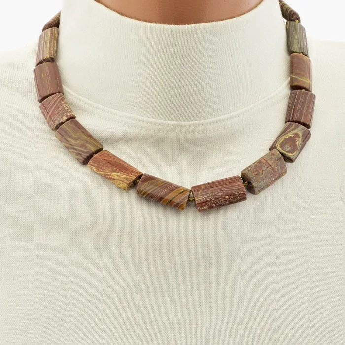 🏷️️ Намисто яшма (43 см, з карабіном, сталь, 20х12 мм, коричневий, срібний) ss_105380