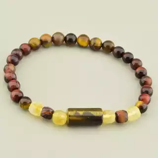 Браслет на резинці Тигрове око, Бичаче око, Цитрін 18 см