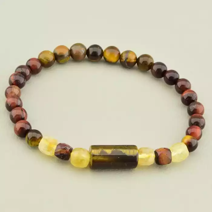 🏷️️ Браслет на резинці Тигрове око, Бичаче око, Цитрін 18 см ss_105985