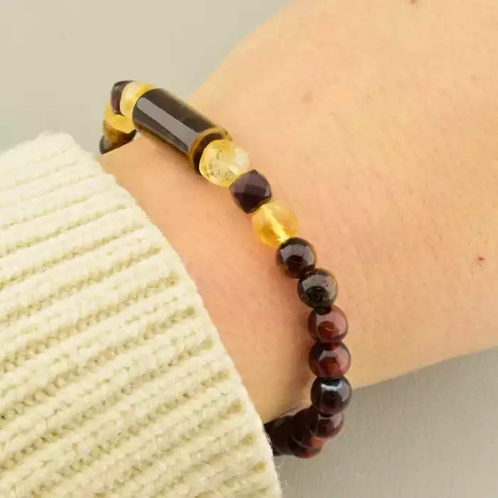 🏷️️ Браслет на резинці Тигрове око, Бичаче око, Цитрін 18 см ss_105985