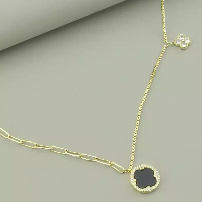 🏷️️ Підвіска чотирилисник конюшина Saiya Ван Кліф емаль 60 см (позолота 18к лимонна) ss_93550