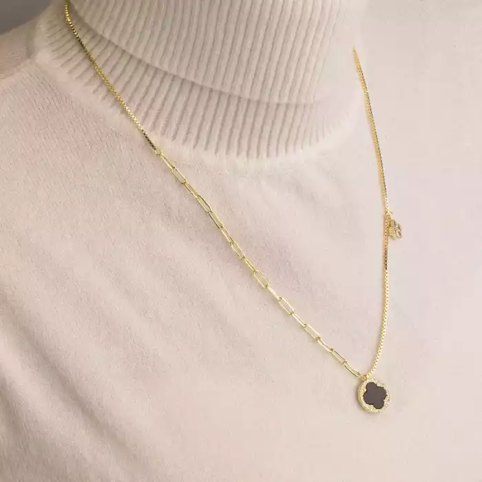 🏷️️ Підвіска чотирилисник конюшина Saiya Ван Кліф емаль 60 см (позолота 18к лимонна) ss_93550