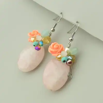 🏷️️ Сережки пусети Hand Made Рожевий кварц F-40973