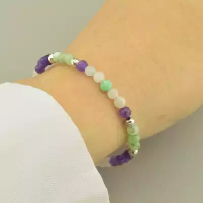 🏷️️ Браслет з карабіном Хризопраз, Аметист, Морганіт 17 см. (срібло 925 проба) F-102070