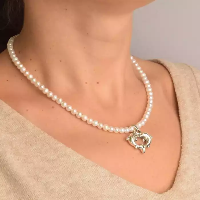 🏷️️ Підвіска дельфіни Перли срібло (925 проба) 42 см. ss_94678