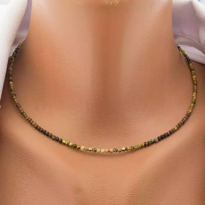 🏷️️ Підвіска з хризоколою грань (40 см, коричнева, позолота 18к, лимонна) ss_104768