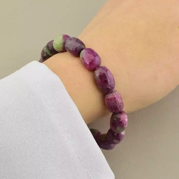 🏷️️ Браслет резинка рубін (18 см, грань, рожевий, зелений, без замку) ss_105069