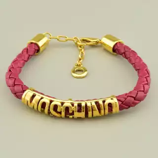 Браслет з карабіном Fashion (19 см, позолота 18к, медичний сплав, еко шкіра, бордовий, жовтий)