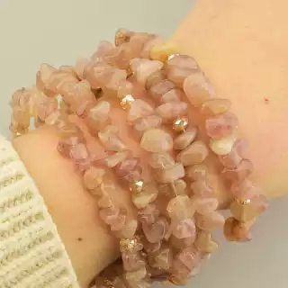 Браслет Полуничний кварц, Чеський кришталь 17 см