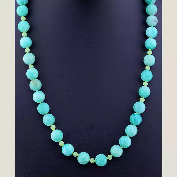 🏷️️ Намисто Амазонит, Чеський кришталь 53 см ss_70662