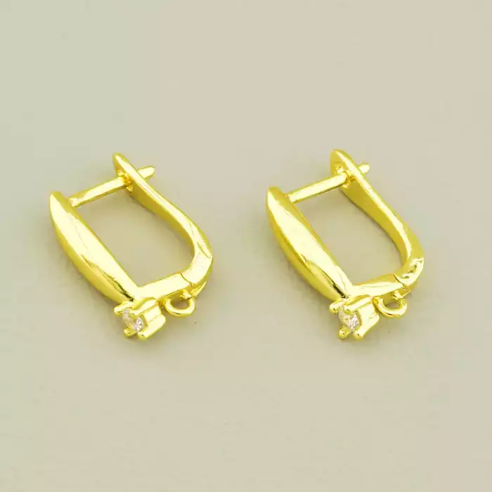 🏷️️ Швензи Пара Фіаніт 14х4мм. (позолота 18к лимонна) англійська застібка ss_106603