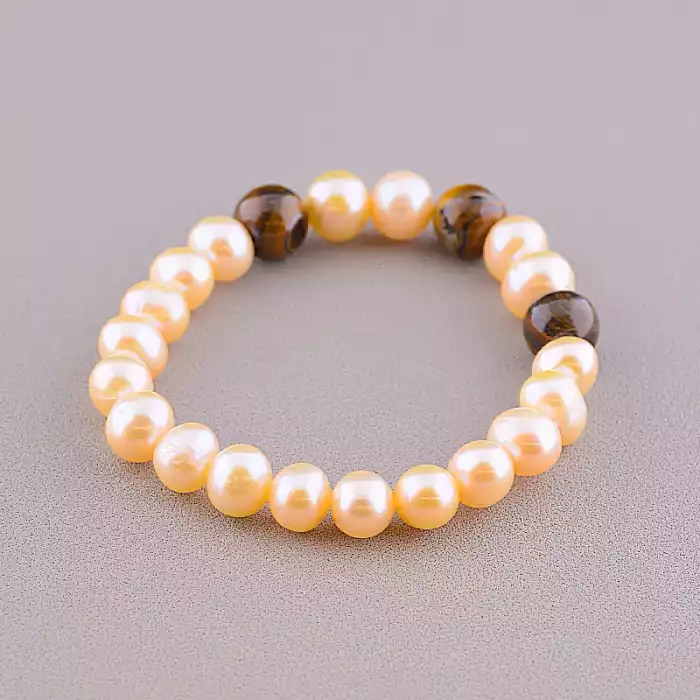 🏷️️ Браслет резинка Перли, Тигрове око 18 см. ss_100123