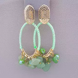 Сережки пусети Stainless Steel Нефрит, Чеський кришталь