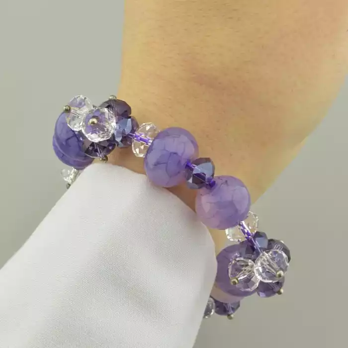 🏷️️ Браслет резинка Агат, Чеський кришталь 19 см. ss_92500