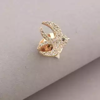 Брошка голка пташка FJ Фіаніт (позолота 18к)