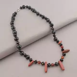 Намисто Сердолік, Яшма, Чеський кришталь 49 см.