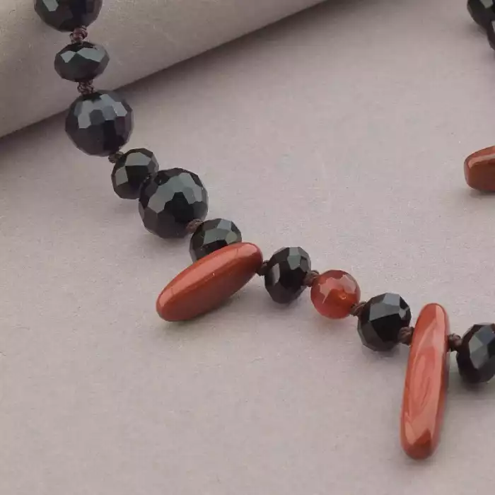 🏷️️ Намисто Сердолік, Яшма, Чеський кришталь 49 см. ss_94780