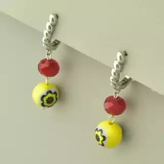 Сережки з англійським замком Лемпворк (скло, родій)