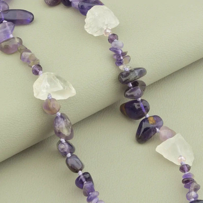 🏷️️ Намисто з аметистом та гірським кришталем (46 см, фіолетове, срібне) ss_104669