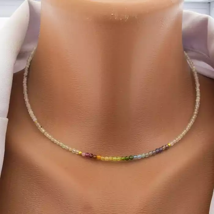 🏷️️ Підвіска з самоцвітами грань (39 см, різнокольорова, позолота 18к) ss_104769