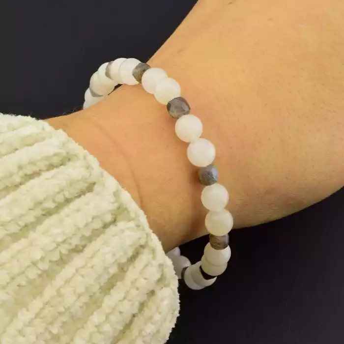 🏷️️ Браслет на резинці Місячний камінь, Сонячний камінь 19 см F-105787