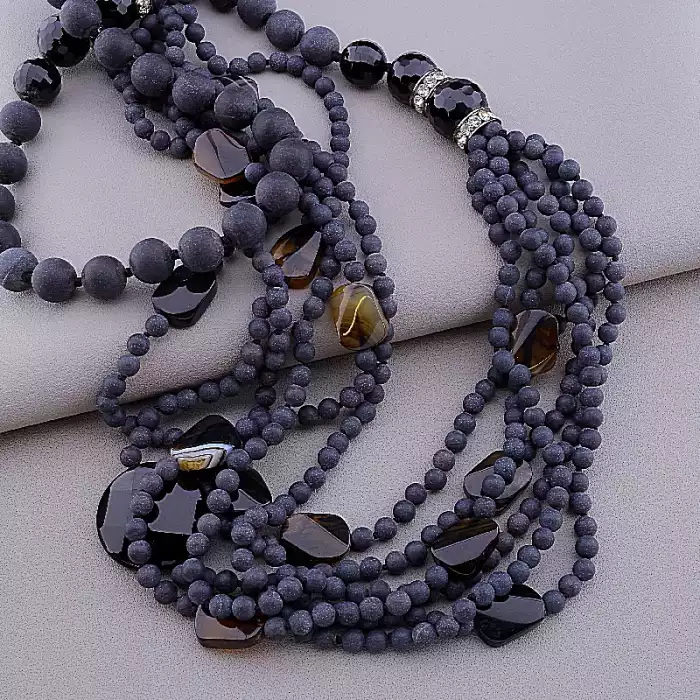 🏷️️ Намисто Шунгіт, Агат 90 см F-106192