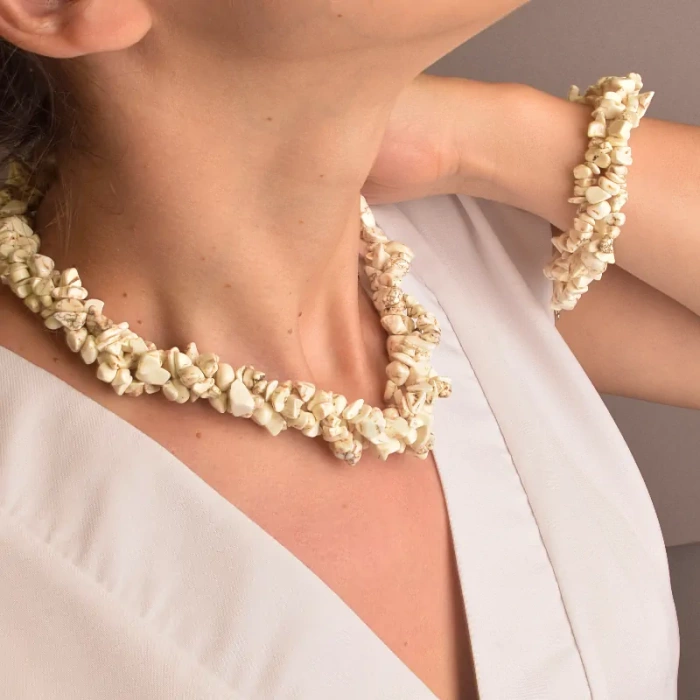 🏷️️ Намисто + Браслет + Сережки Кахолонг 45 см ss_32419