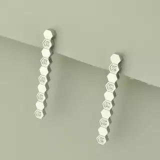 Сережки довгі пусети Stainless Steel Фіаніт (родій)