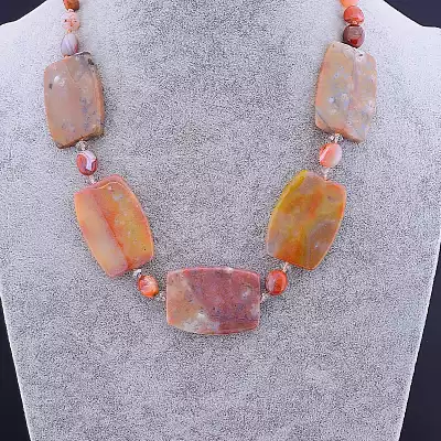 🏷️️ Намисто Сердолік, Яшма, Чеський кришталь 52 см F-84370