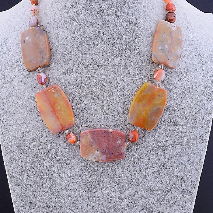 🏷️️ Намисто Сердолік, Яшма, Чеський кришталь 52 см ss_84370