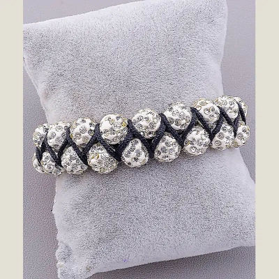 Браслет Шамбала Crystal 17 см (білий, чорний)