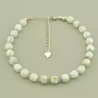 Браслет з карабіном Кварц, Ларімар 19,5 см. (срібло 925 проба)