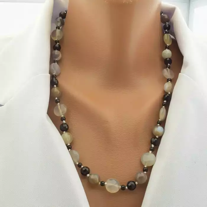 🏷️️ Намисто Агат, Чеський кришталь 54 см. ss_102272