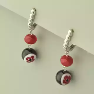 Сережки з англійським замком Лемпворк (скло, родій)