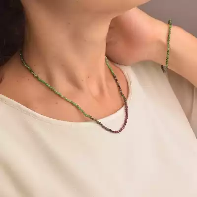 🏷️️ Намисто + Сережки цоізит срібло (925 проба) 41 см F-56504