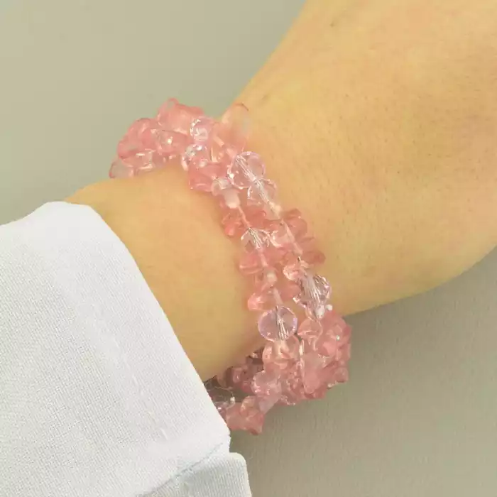 🏷️️ Браслет без застібки з халцедону (рожевий, 18 см, крихітка) ss_104670