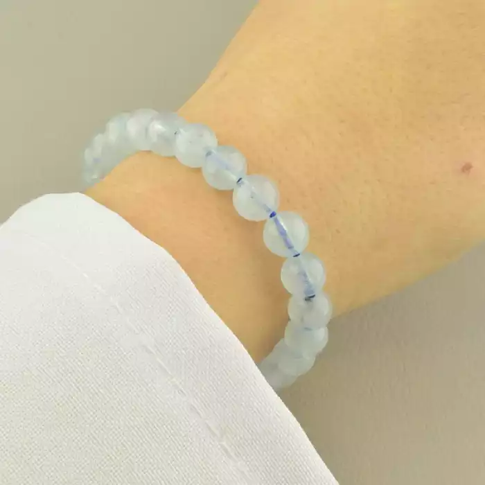 🏷️️ Браслет аквамарін (18 см, резинка, 7,6 мм, синій) ss_105280