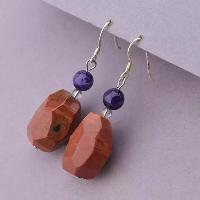 🏷️️ Сережки петля Яшма, Аметист ss_106605