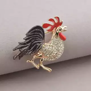 Брошка півень Фіаніт (позолота 18к)