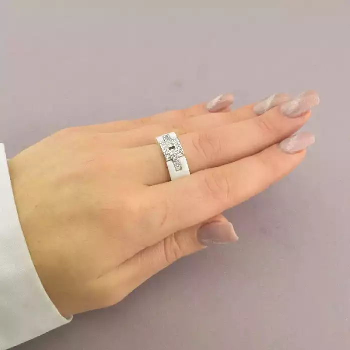 🏷️️ Каблучка Кераміка Фіаніт (родій) ss_93314