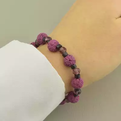 🏷️️ Браслет резинка Лава, Агат, Чеський кришталь 18 см. F-101573